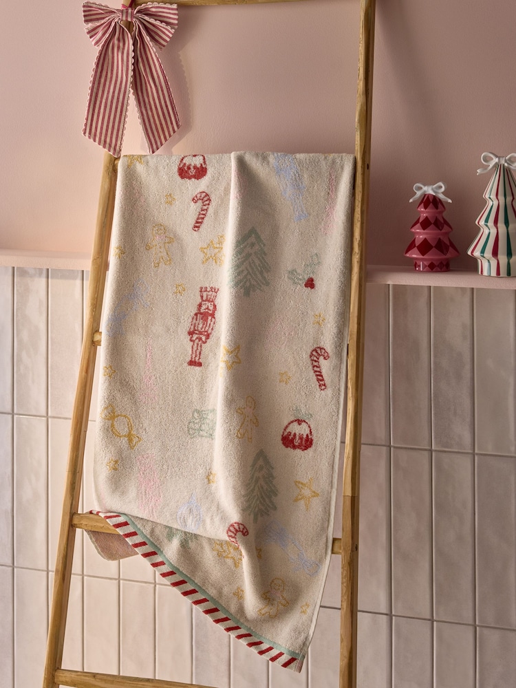 Next Natural Christmas 6 Colour Icon Towel - Image 1 of 3