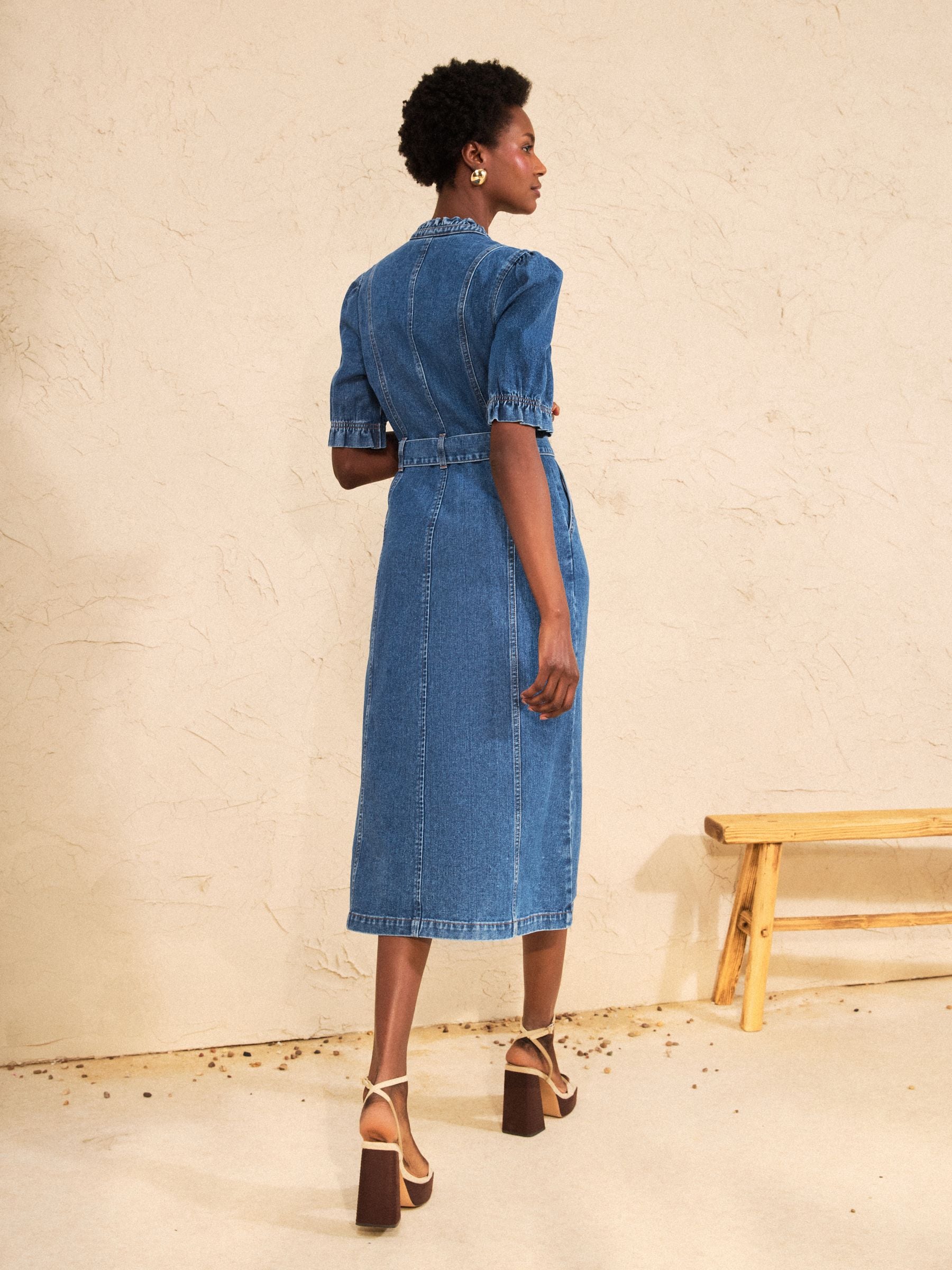 Buy Love & Roses Mid Blue Denim Lace Trim Midi Dress from Next France