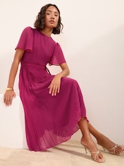 Friends Like These Pink Pleated Short Sleeve Midi Dress - Image 2 of 5