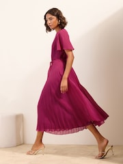 Friends Like These Pink Pleated Short Sleeve Midi Dress - Image 3 of 5