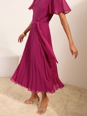 Friends Like These Pink Pleated Short Sleeve Midi Dress - Image 4 of 5