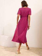 Friends Like These Pink Pleated Short Sleeve Midi Dress - Image 5 of 5