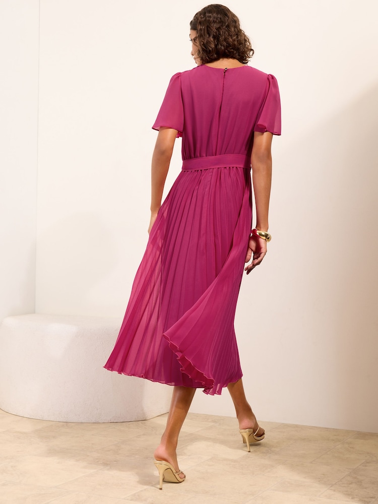 Friends Like These Pink Pleated Short Sleeve Midi Dress - Image 5 of 5 Friends Like These Pink Pleated Short Sleeve Midi Dress - Image 5 of 5