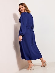 Friends Like These Blue Curve Textured V-Neck Long Sleeve Midi Dress - Image 4 of 6