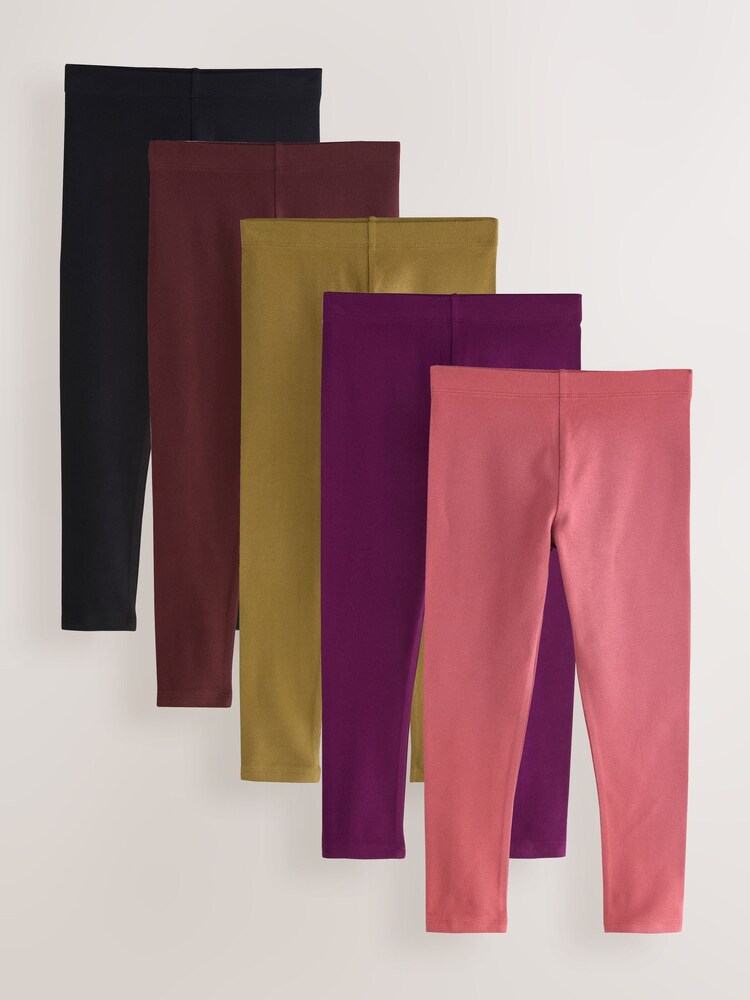 Brown/Khaki/Berry Leggings 5 Pack (3-16yrs) - Image 1 of 9 Brown/Khaki/Berry Leggings 5 Pack (3-16yrs) - Image 1 of 9