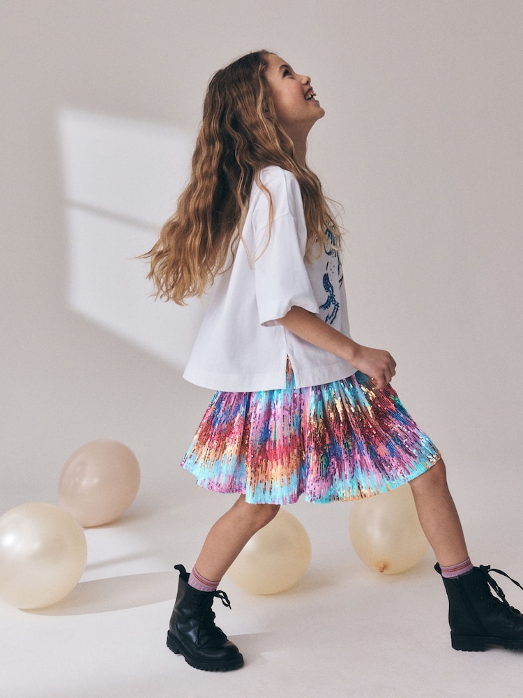 Pink/Blue Ombre Pull On Sequin Skirt (3-16yrs) - Image 1 of 8 Pink/Blue Ombre Pull On Sequin Skirt (3-16yrs) - Image 1 of 8