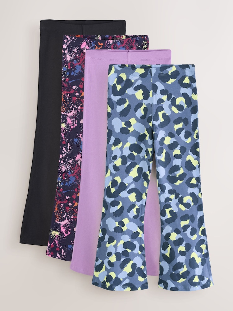 Splat/Bright Animal/Purple 4 Pack Flared Leggings (3-16yrs) - Image 1 of 9 Splat/Bright Animal/Purple 4 Pack Flared Leggings (3-16yrs) - Image 1 of 9