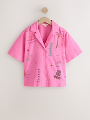 Pink Embroidered Short Sleeve Shirt with Linen - Image 6 of 8