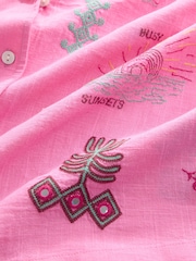 Pink Embroidered Short Sleeve Shirt with Linen - Image 7 of 8