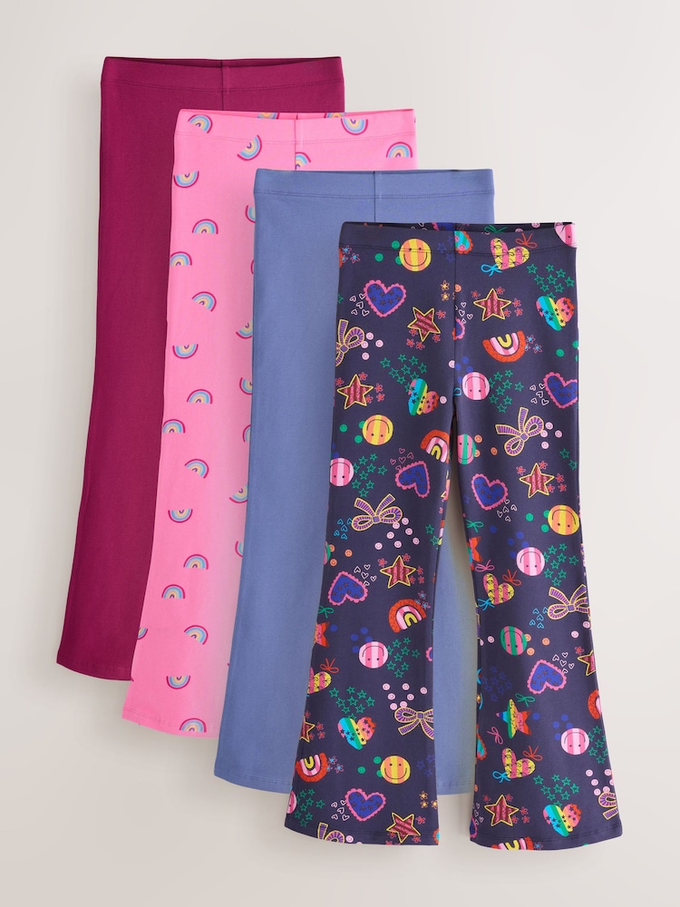 Pink/Navy Print 4 Pack Flared Leggings (3-16yrs) - Image 1 of 8 Pink/Navy Print 4 Pack Flared Leggings (3-16yrs) - Image 1 of 8