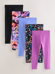 Blue/Graffiti Leggings 5 Pack (3-16yrs) - Image 1 of 9