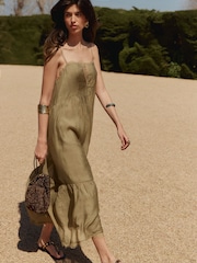 BHOEM Khaki Green Lace Details Strappy Maxi Dress - Image 1 of 4