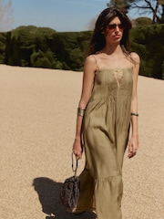 BHOEM Khaki Green Lace Details Strappy Maxi Dress - Image 3 of 4