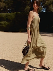 BHOEM Khaki Green Lace Details Strappy Maxi Dress - Image 4 of 4