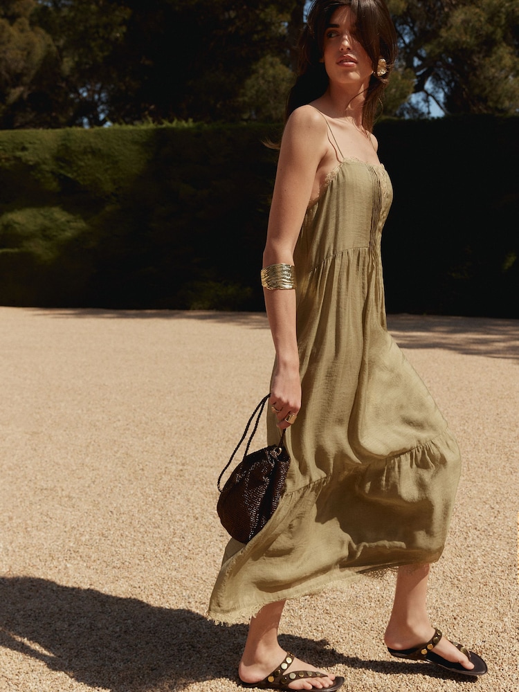 BHOEM Khaki Green Lace Details Strappy Maxi Dress - Image 4 of 4