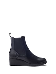 Negro - Moda in Pelle Bezzie Wedge Short Wedge Boots - Imagen 1 de 4