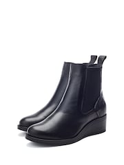 Negro - Moda in Pelle Bezzie Wedge Short Wedge Boots - Imagen 2 de 4