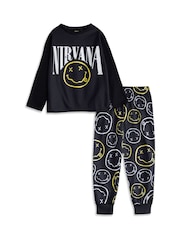Vanilla Underground Black Nirvana Logo Long Sleeve Long Leg Pyjamas Set - Image 1 of 5