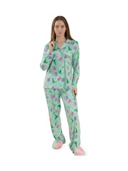 Vanilla Underground Green Wicked Button Up Long Sleeve Leg Pyjamas Set - Image 2 of 8