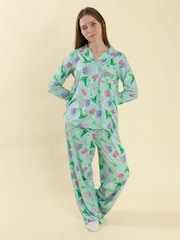 Vanilla Underground Green Wicked Button Up Long Sleeve Leg Pyjamas Set - Image 3 of 8