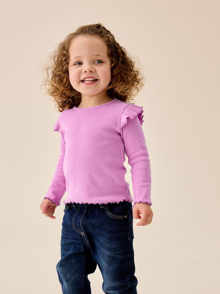 Lilac Purple Ribbed Long Sleeve Top (3mths-7yrs) - Image 1 of 7