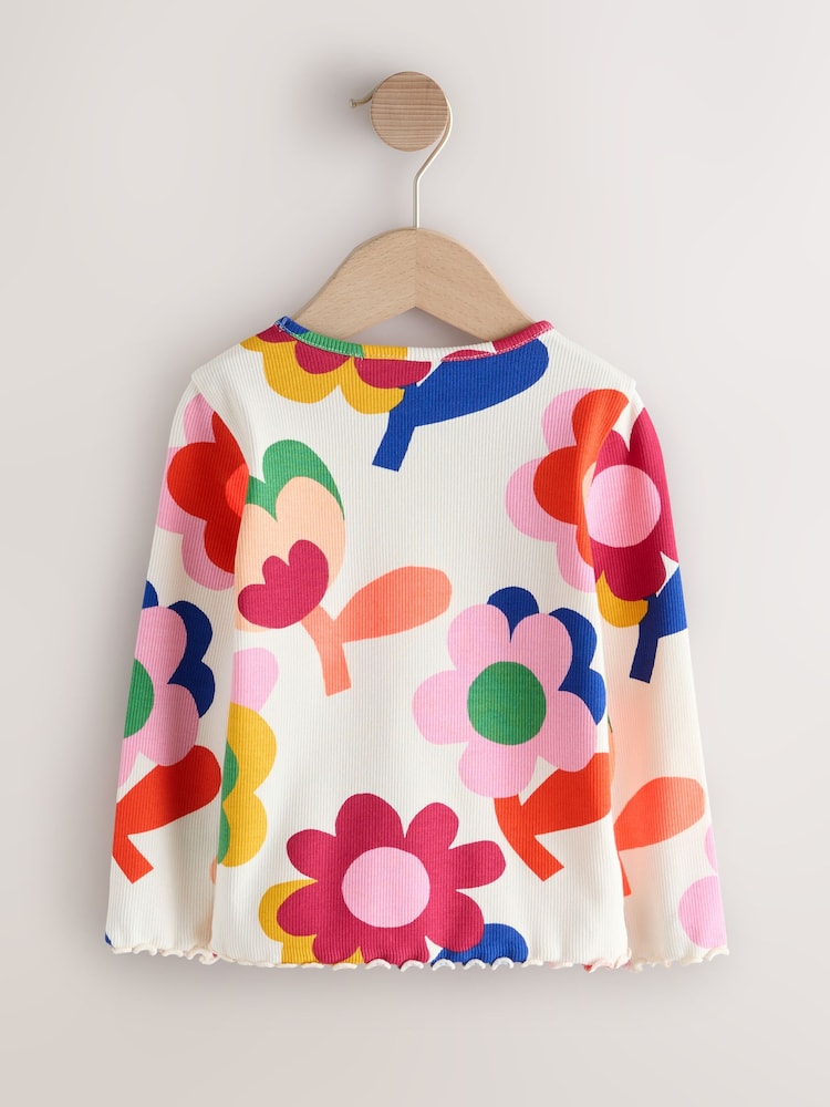 Pink Rainbow Flower Long Sleeve Ribbed Top (3mths-7yrs) - Image 2 of 4