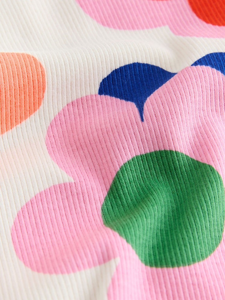 Pink Rainbow Flower Long Sleeve Ribbed Top (3mths-7yrs) - Image 4 of 4
