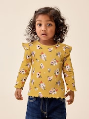 Green Pink Floral Ribbed Long Sleeve Top (3mths-7yrs) - Image 1 of 3