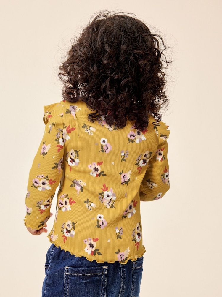 Green Pink Floral Ribbed Long Sleeve Top (3mths-7yrs) - Image 2 of 3