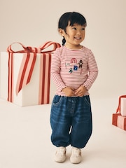 Red Stripe Christmas Embroidery Ribbed Long Sleeve Top (3mths-7yrs) - Image 2 of 8
