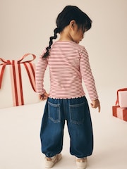 Red Stripe Christmas Embroidery Ribbed Long Sleeve Top (3mths-7yrs) - Image 3 of 8