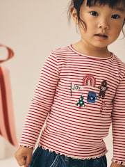 Red Stripe Christmas Embroidery Ribbed Long Sleeve Top (3mths-7yrs) - Image 4 of 8