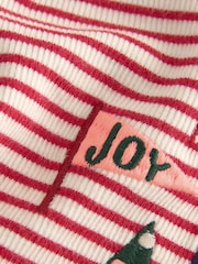 Red Stripe Christmas Embroidery Ribbed Long Sleeve Top (3mths-7yrs) - Image 7 of 8