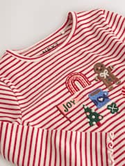 Red Stripe Christmas Embroidery Ribbed Long Sleeve Top (3mths-7yrs) - Image 8 of 8