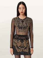 AllSaints Black Greta Embellished Top - Image 1 of 6