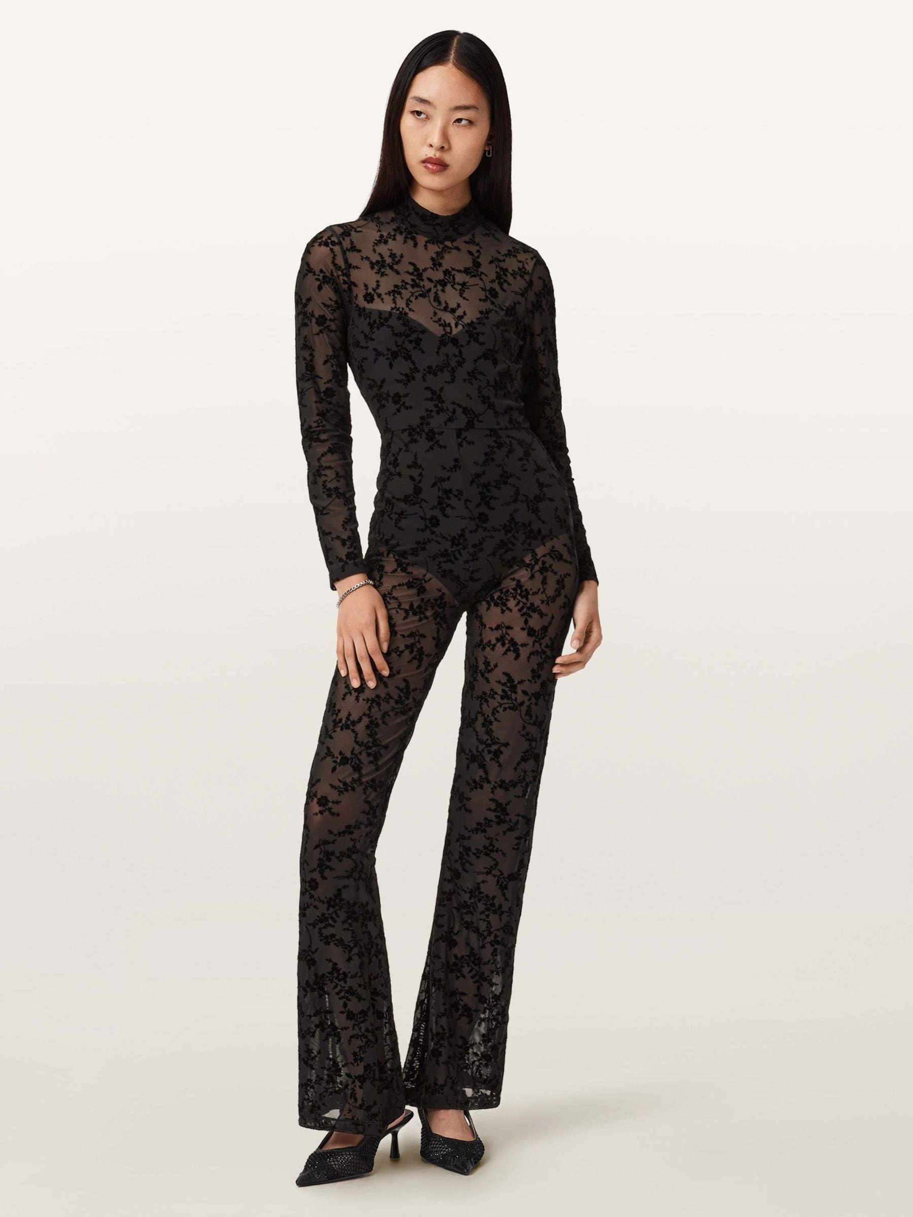 All Saints Women's Black Allsaints Rylee Flock Catsuit Trousers