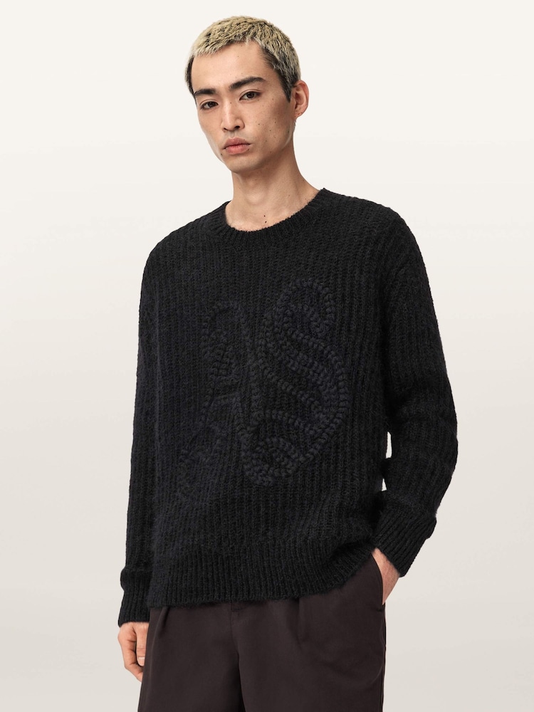 AllSaints Black Chainy Crew Neck Jumper - Image 2 of 7 AllSaints Black Chainy Crew Neck Jumper - Image 2 of 7