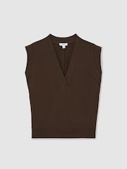 Reiss Chocolate Brown Willa Cotton-Blend Sleeveless V-Neck Sweat Top - Image 2 of 6