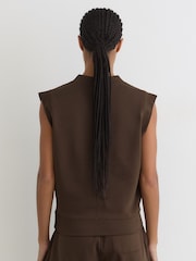 Reiss Chocolate Brown Willa Cotton-Blend Sleeveless V-Neck Sweat Top - Image 4 of 6