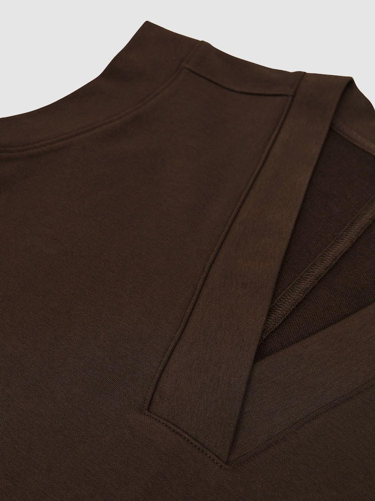 Reiss Chocolate Brown Willa Cotton-Blend Sleeveless V-Neck Sweat Top - Image 6 of 6