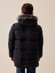 Black Heavyweight Shower Resistant Faux Fur Trim Parka Coat (3-16yrs) - Image 3 of 7