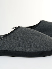 Threadbare Black Herringbone Faux Fur Lined Mule Slippers - Image 3 of 6