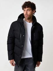 Threadbare Black Longline Puffer Jacket - Image 1 of 4