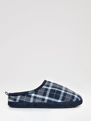 Threadbare Blue Check Faux Fur Lined Mule Slippers - Image 1 of 5