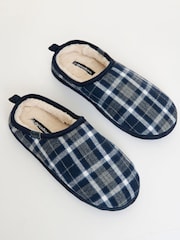 Threadbare Blue Check Faux Fur Lined Mule Slippers - Image 2 of 5