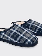 Threadbare Blue Check Faux Fur Lined Mule Slippers - Image 3 of 5