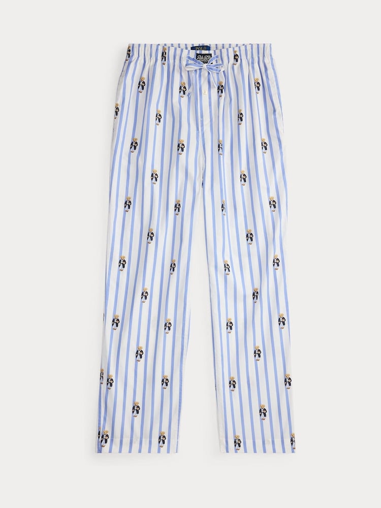 Polo Ralph Lauren Light Blue Bear Striped Cotton Pyjamas - Image 1 of 2