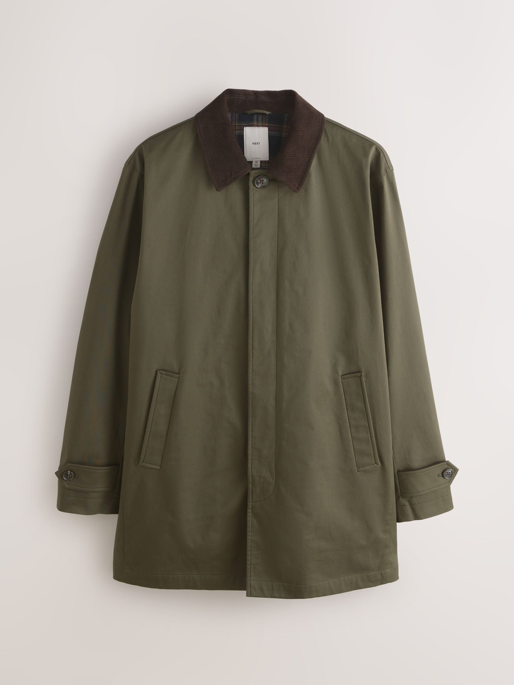 Buy Olive Green Cotton Trench Coat with Corduroy Trim Collar from