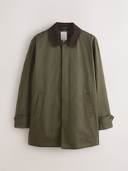 Olive Green Cotton Trench Coat with Corduroy Trim Collar - Image 7 of 11