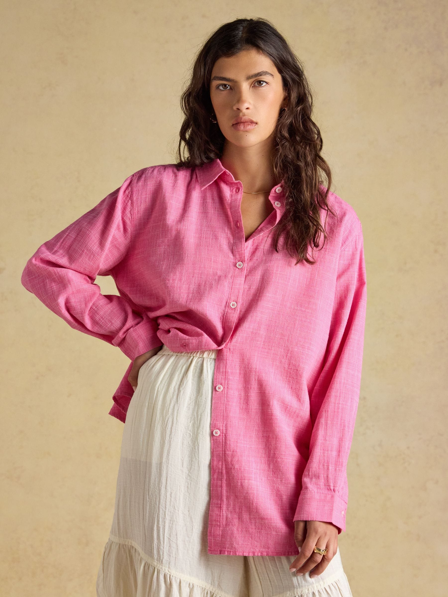 Joules Women's Pink Ida Longline Cotton Shirt Size 8